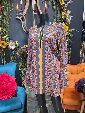Free People Purple Pink Yellow Paisley Mini Dress